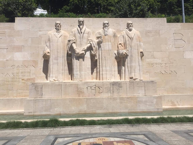 The Reformation Wall in Geneva! The statues of Calvin, Farel, Beze and Knox are present. 