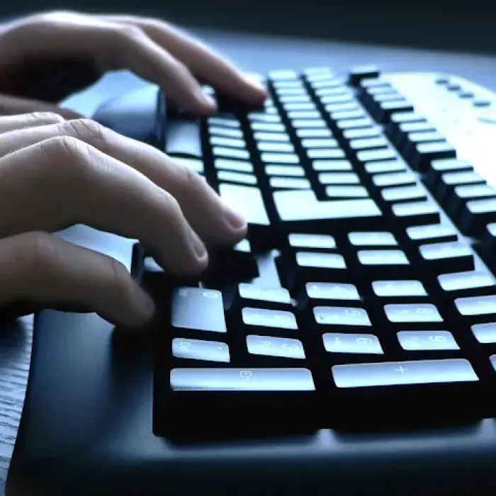 A person pressing keys on a keyboard