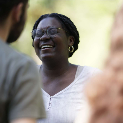 A student laughing during the Equilibrium workshop